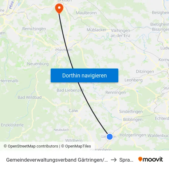 Gemeindeverwaltungsverband Gärtringen/Ehningen to Sprantal map
