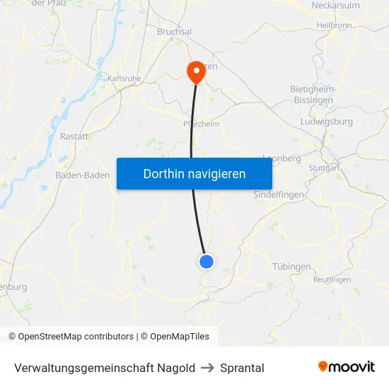Verwaltungsgemeinschaft Nagold to Sprantal map