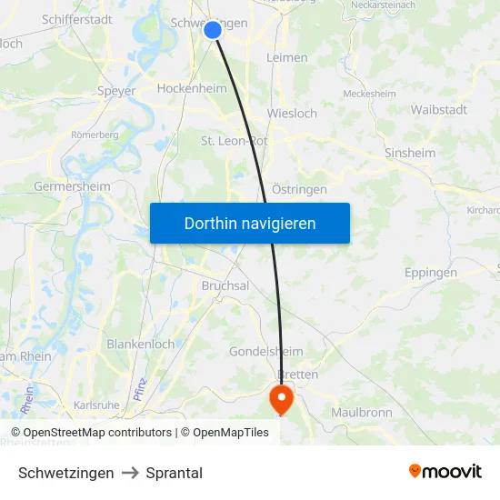 Schwetzingen to Sprantal map