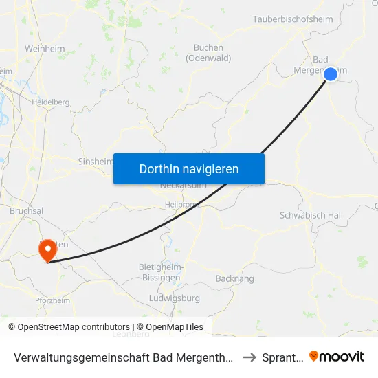 Verwaltungsgemeinschaft Bad Mergentheim to Sprantal map