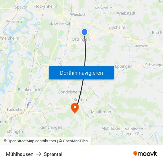 Mühlhausen to Sprantal map