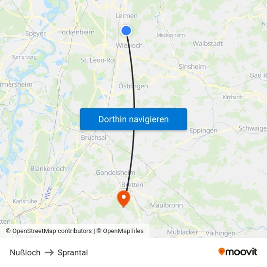 Nußloch to Sprantal map