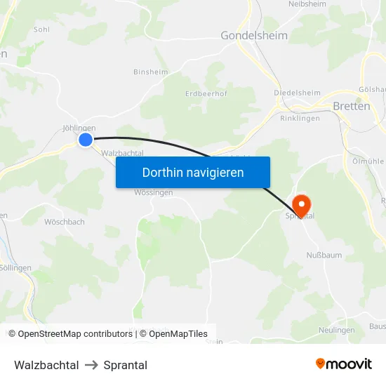 Walzbachtal to Sprantal map