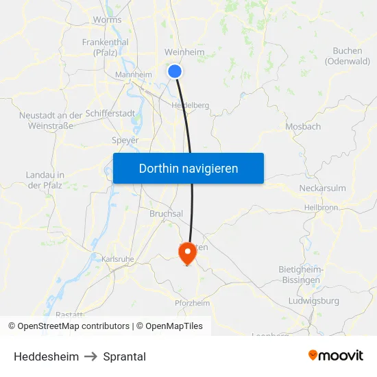Heddesheim to Sprantal map