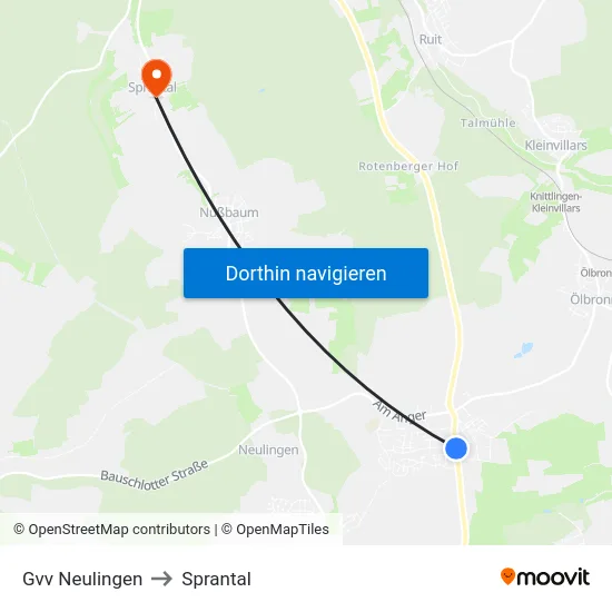 Gvv Neulingen to Sprantal map