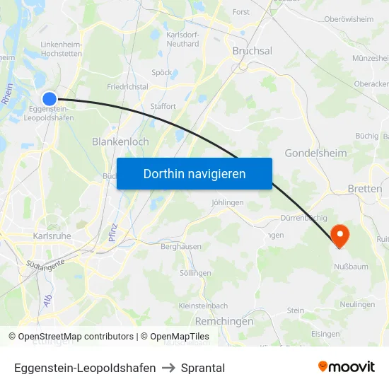 Eggenstein-Leopoldshafen to Sprantal map