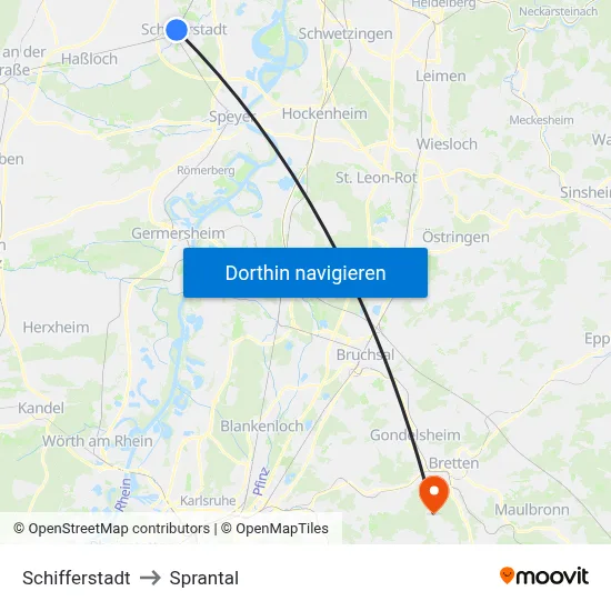Schifferstadt to Sprantal map