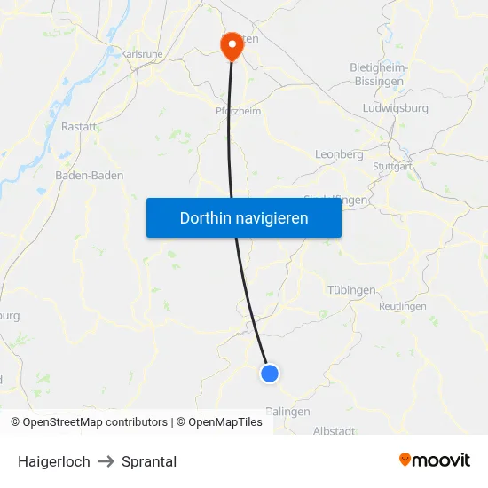 Haigerloch to Sprantal map