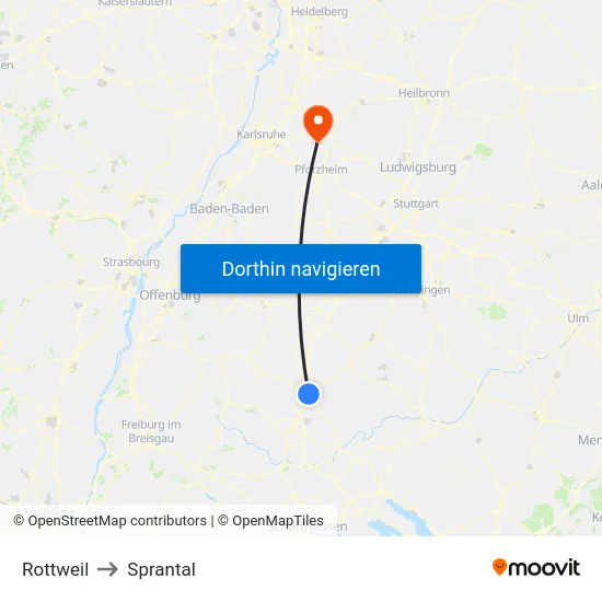 Rottweil to Sprantal map