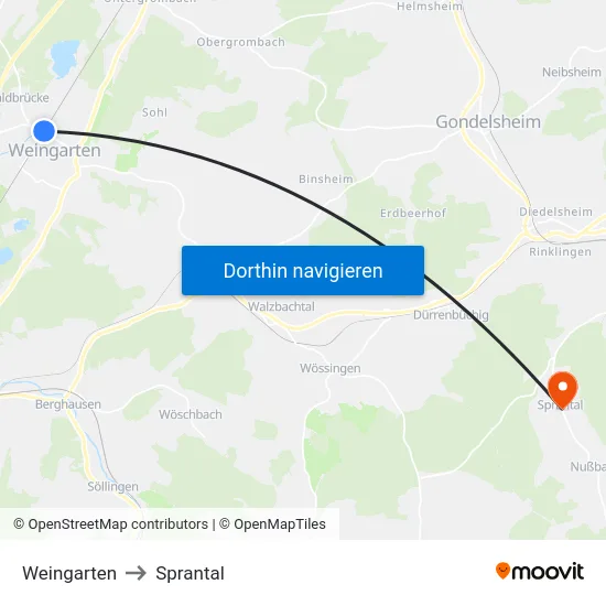 Weingarten to Sprantal map