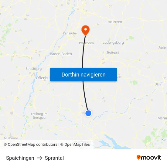 Spaichingen to Sprantal map