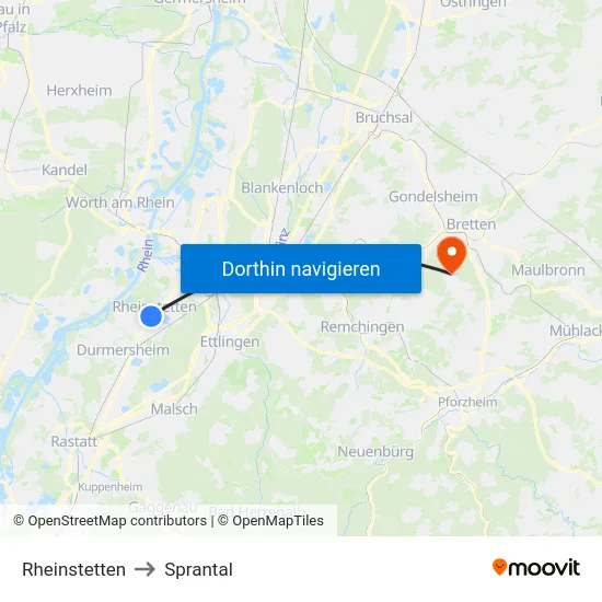 Rheinstetten to Sprantal map