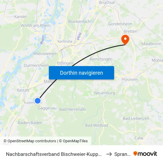 Nachbarschaftsverband Bischweier-Kuppenheim to Sprantal map