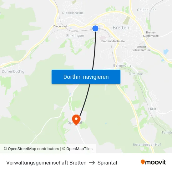 Verwaltungsgemeinschaft Bretten to Sprantal map