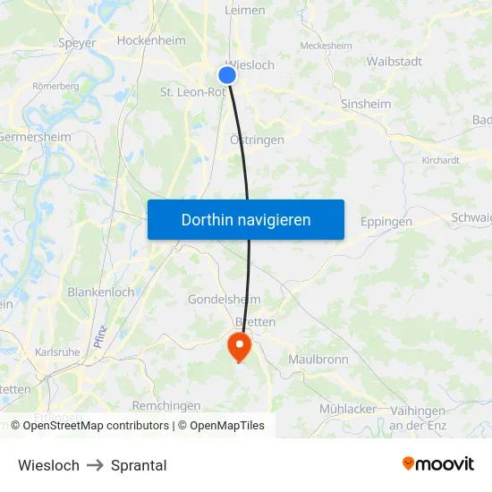 Wiesloch to Sprantal map