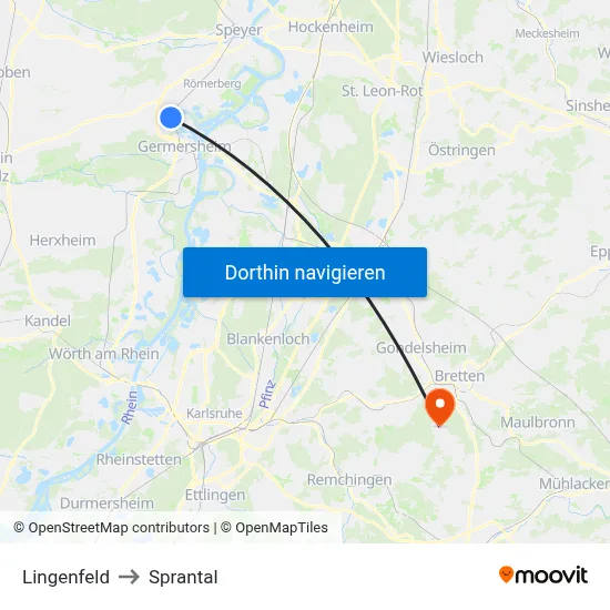 Lingenfeld to Sprantal map