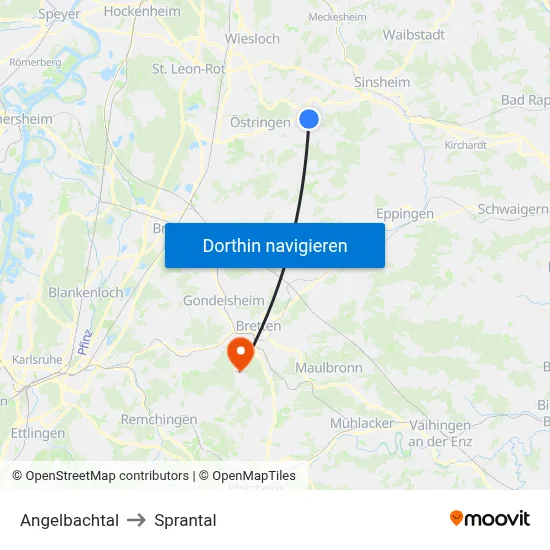 Angelbachtal to Sprantal map