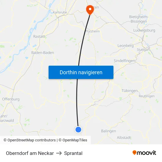 Oberndorf am Neckar to Sprantal map