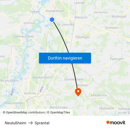 Neulußheim to Sprantal map