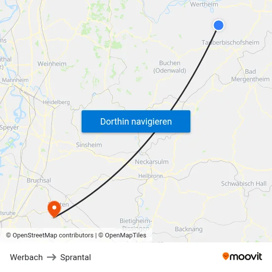 Werbach to Sprantal map