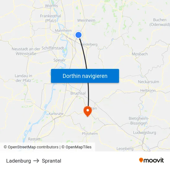Ladenburg to Sprantal map