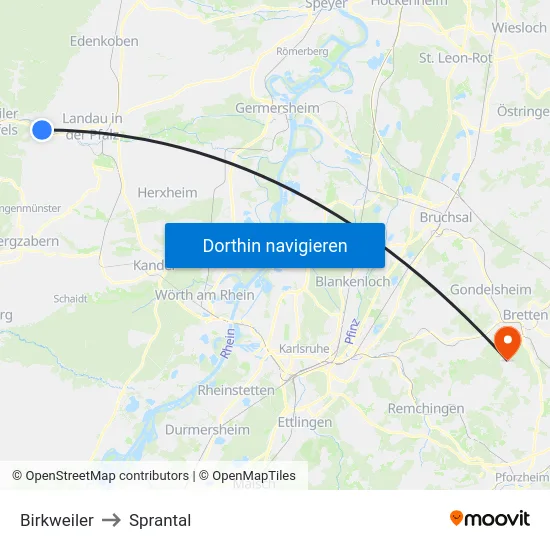 Birkweiler to Sprantal map