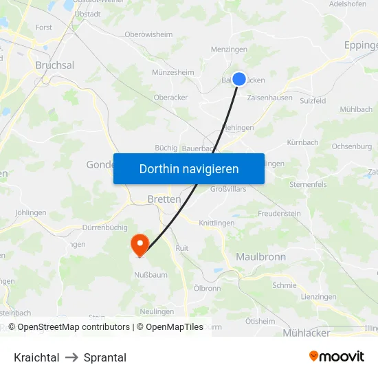 Kraichtal to Sprantal map
