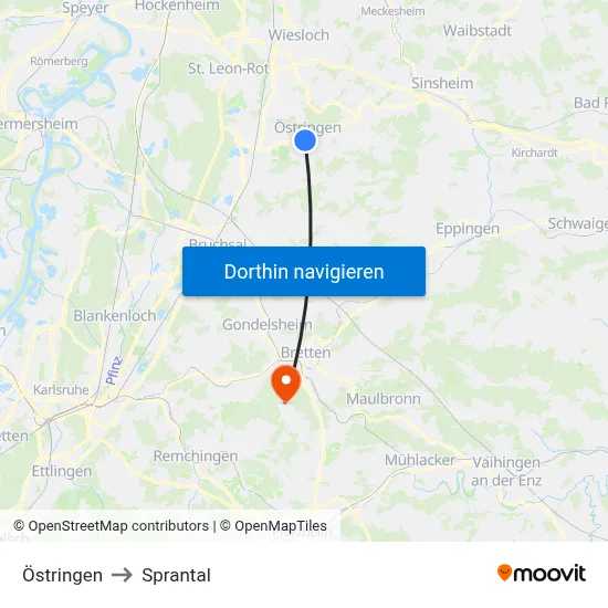 Östringen to Sprantal map