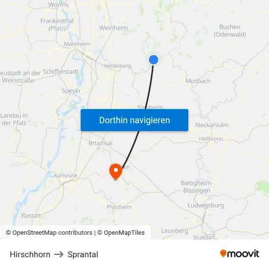 Hirschhorn to Sprantal map