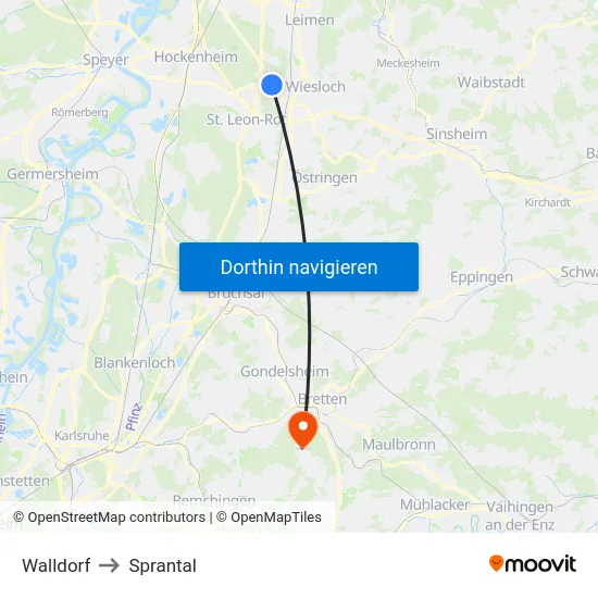 Walldorf to Sprantal map