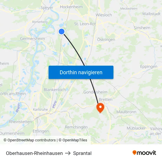 Oberhausen-Rheinhausen to Sprantal map