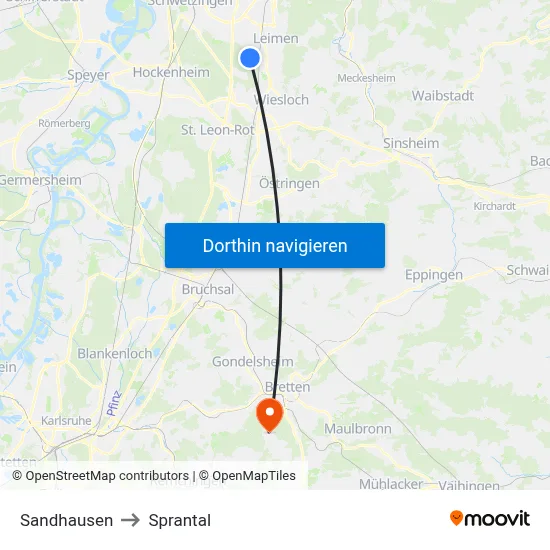 Sandhausen to Sprantal map