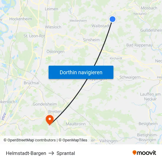 Helmstadt-Bargen to Sprantal map