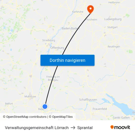 Verwaltungsgemeinschaft Lörrach to Sprantal map