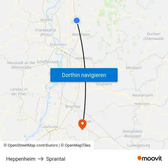 Heppenheim to Sprantal map