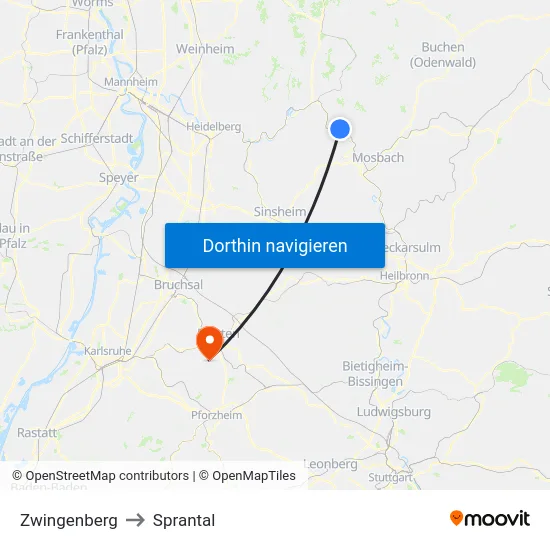 Zwingenberg to Sprantal map