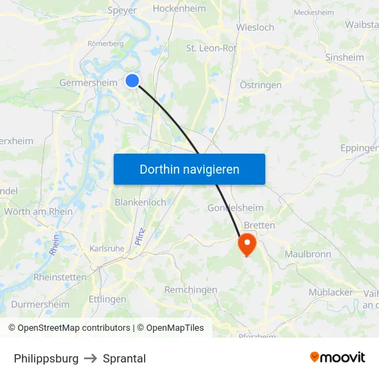 Philippsburg to Sprantal map