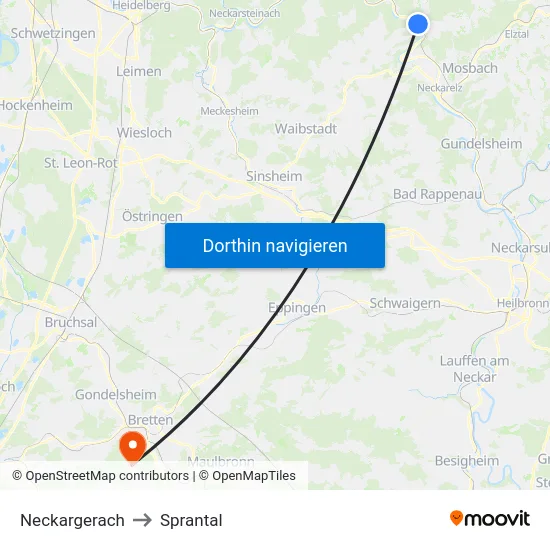 Neckargerach to Sprantal map