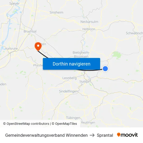 Gemeindeverwaltungsverband Winnenden to Sprantal map