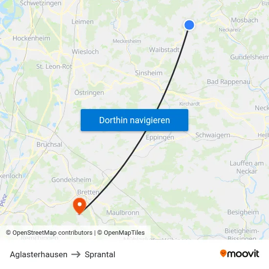 Aglasterhausen to Sprantal map