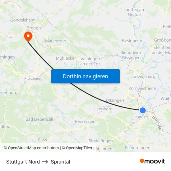 Stuttgart-Nord to Sprantal map