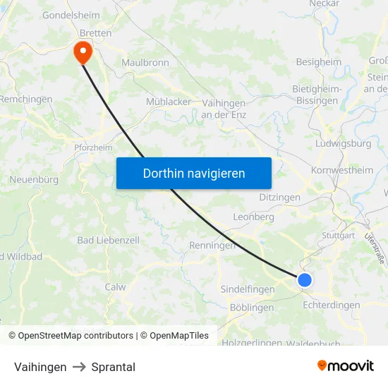Vaihingen to Sprantal map