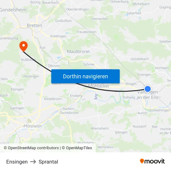 Ensingen to Sprantal map