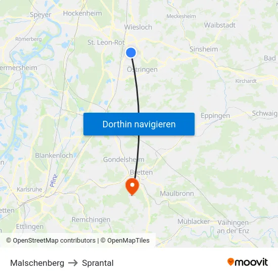 Malschenberg to Sprantal map