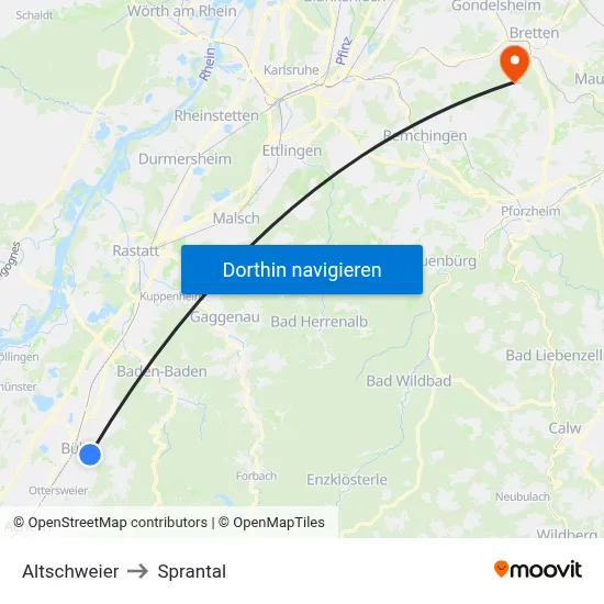 Altschweier to Sprantal map