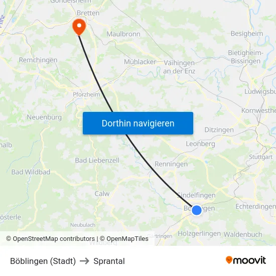 Böblingen (Stadt) to Sprantal map