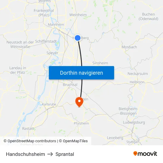Handschuhsheim to Sprantal map