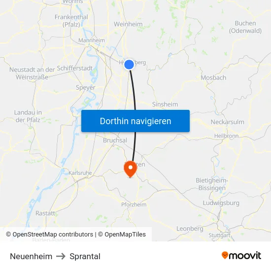 Neuenheim to Sprantal map