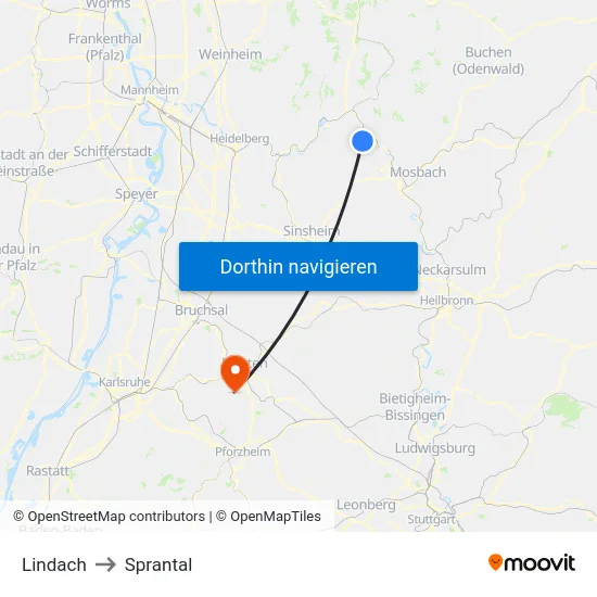 Lindach to Sprantal map