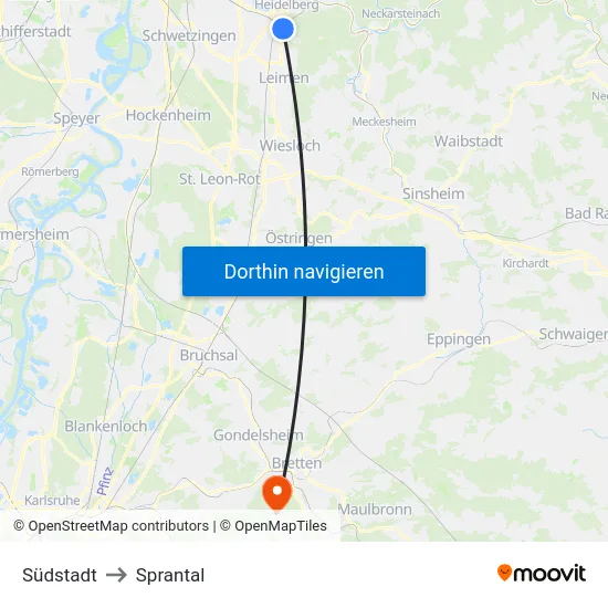 Südstadt to Sprantal map